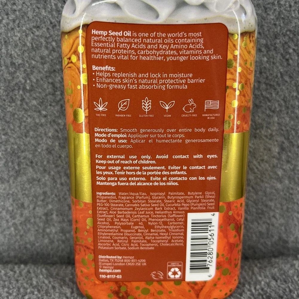 Hempz Pumpkin Spice & Vanilla Chai Herbal Body Moisturizer 17 oz Limited Edition
